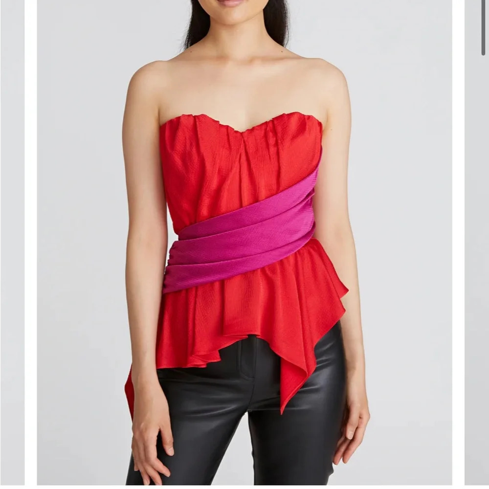 Amur New Matilda Color Block Bustier Pink Red 8 Strapless Top